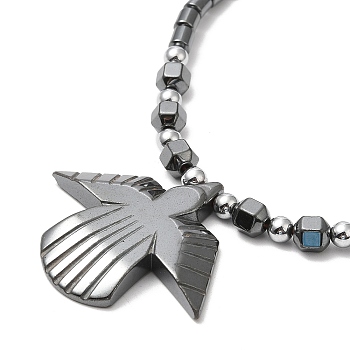 Synthetic Non-magnetic Hematite Angel Pendant Necklace with Beaded Chains, 19.29 inch(49cm)