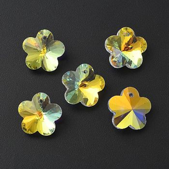 Faceted Glass Pendants, AB Color, Clear AB, Flower Charms, 13x14x8mm, Hole: 1.2mm