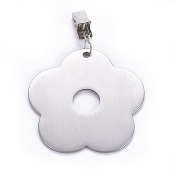 Stainless Steel Tablecloth Pendants, with Clips, Flower, Stainless Steel Color, 96mm, Flower: 68x66.5x2mm