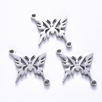 201 Stainless Steel Links Connectors, Laser Cut, Butterfly, Stainless Steel Color, 17x18x1.5mm, Hole: 1.6mm