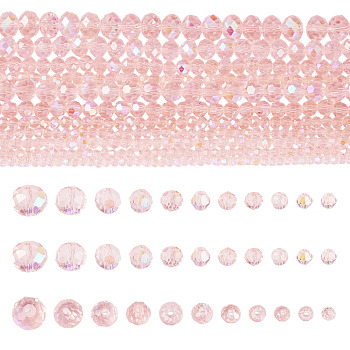 11 Strands 11 Styles Electroplate Glass Beads Strands, Half Rainbow Plated, Faceted, Pink, 2.9~3.3mm