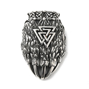 304 Stainless Steel Manual Polishing Pendants, Bear Paw with Valknut, Antique Silver, 41x27x10.5mm, Hole: 4.5mm