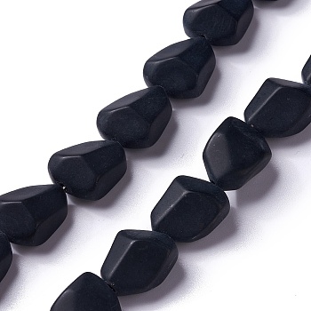Opaque Frosted Glass Beads Strands, Nuggets, Black, 15x12x9.5mm, Hole: 1mm, about 40pcs/strand, 23.62''(60cm)