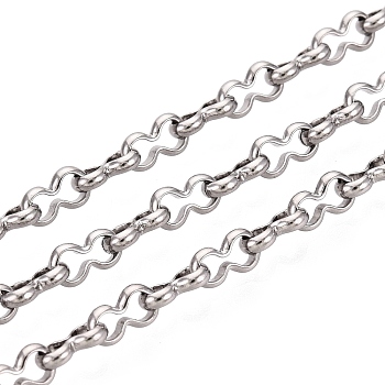 304 Stainless Steel Gourd Link Chains, with Spool, Soldered, Tarnish Free, Stainless Steel Color, 6x3x1mm, about 32.81 Feet(10m)/Roll