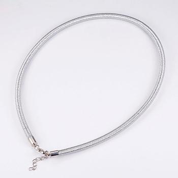 Metallic Cord Necklaces, with Brass Extender Chains and Findings, Platinum, 18.3 inch(46.5cm)