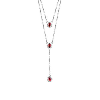 SHEGRACE Rhodium Plated 925 Sterling Silver Two-Tiered Necklaces, with Three Round Red AAA Cubic Zirconia Pendant, Platinum, 14.96 inch~16.54 inch(38~42cm)