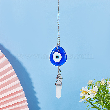 Teardrop with Evil Eye Glass Pendant Decorations(HJEW-AB00018)-4
