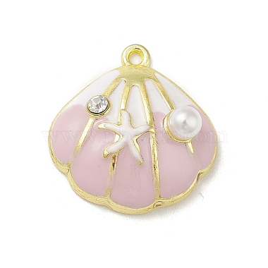 Light Gold Pink Shell Alloy Rhinestone+Enamel Pendants