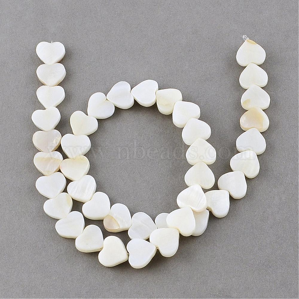 Natural Sea Shell Beads Strands, Heart, Creamy White, 10x10~11x3mm