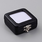 PU Leather Loose Diamond Display Boxes with Sponge Inside, Glass Visible Window Small Jewelry Storage Case, Black, Square, 5.7x5.7x2.4cm(LBOX-WH0004-04A)