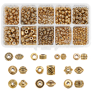 Elite 500Pcs 10 Styles Tibetan Style Alloy Spacer Beads, Rondelle & Column % Bicone, Mixed Shapes, Antique Golden, 4~7x4~7mm, Hole: 1~3mm, 50pcs/style(TIBEB-PH0004-97)