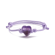 Natural Amethyst Heart Braided Cord Bracelet, Adjustable Friendship Bracelet for Women, Inner Diameter: 2-1/8~3 inch(5.4~7.6cm) (BJEW-JB07685-05)