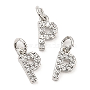 Brass Micro Pave Grade AAA Cubic Zirconia Charms, Letter P, Cadmium Free & Nickel Free & Lead Free, Real Platinum Plated, 9x4.5x1.5mm, Hole: 2mm(ZIRC-P067-11P-P-NR)
