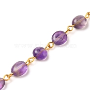Handmade Natural Amethyst Beaded Chains, with Golden Tone Iron Eye Pin, Nuggets, 5~10x5~8x3.5~7mm, about 39.37 inch(1m)/strand(AJEW-JB00794-05)