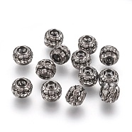 Brass Rhinestone Beads, Grade A, Gunmetal Color, Clear, Barrel, about 10mm in diameter, 9mm long, hole: 1.5mm(RB-9X10-1)