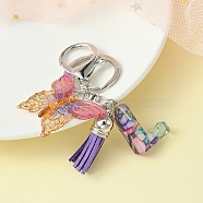Resin Letter & Acrylic Butterfly Charms Keychain, Tassel Pendant Keychain with Alloy Keychain Clasp, Letter L, 9cm(KEYC-YW00001-12)