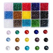 Opaque Solid Color Glass Beads, Faceted, Rondelle, Mixed Color, 4x3mm, Hole: 0.4mm, 15 colors, 200pcs/color, 3000pcs/box(EGLA-X0006-02A-4mm)