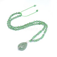 Natural Green Aventurine Pendant Necklaces, with Brass Findings, Teardrop with Tree, 23.62 inch(60cm)(NJEW-P241-C06)