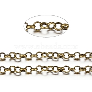 Brass Rolo Chains, Belcher Chains, Soldered, with Spool, Cadmium Free & Nickel Free & Lead Free, Antique Bronze, 4x1.2mm, about 16.4 Feet(5m)/roll(X-CHC-S008-002B-AB)