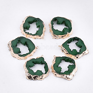 Electroplate Druzy Resin Pendants, with Iron Findings, Light Gold, Dark Green, 47.5~48x40~41x7~7.5mm, Hole: 1.8mm(RESI-S366-24C)
