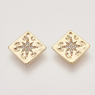 Brass Micro Pave Cubic Zirconia Charms, Nickel Free, Rhombus, Real 18K Gold Plated, Clear, 11.5x11.5x1.5mm, Hole: 0.9mm, Diagonal Length: 11.5mm, Side Length: 8.5mm(KK-T048-045G-NF)