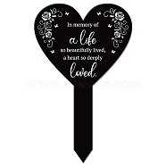 Acrylic Garden Stake, Ground Insert Decor, for Yard, Lawn, Garden Decoration, Heart with Memorial Words, June Rose, 258x158mm(AJEW-WH0365-007)