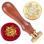 Golden Plated Brass Sealing Wax Stamp Head, with Wood Handle, for Envelopes Invitations, Gift Cards, Flower, 83x22mm, Head: 7.5mm, Stamps: 25x14.5mm(AJEW-WH0208-914)