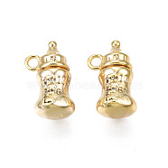 Brass Micro Pave Cubic Zirconia Charms, Real 18K Gold Plated, Milk Bottle, Clear, 15x8x7.5mm, Hole: 1.6mm(KK-N231-238)