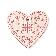 Poplar Wood Pendants, Heart with Snowflake, Dyed, BurlyWood, 48x49.5x2mm, Hole: 3mm(WOOD-E011-05)