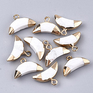Electroplate Natural Howlite Charms, with Iron Findings, Faceted, Moon, Golden, 12~13x18~19x5mm, Hole: 1.8mm(G-S344-48C)