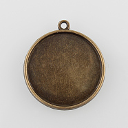 Vintage Flat Round Alloy Pendant Cabochon Settings, Double-sided Tray, Cadmium Free & Nickel Free & Lead Free, Antique Bronze, Tray: 25mm, 31.5x28x3mm, Hole: 2mm, about 255pcs/kg(PALLOY-N0088-43AB-NF)