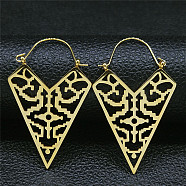 304 Stainless Steel Hollow Triangle Hoop Earrings, Bohemia Theme Earrings, Golden, 51x29x1mm(EJEW-P248-10G)