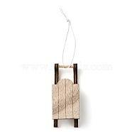 Christmas Unfinished Wood Pendant Decorations, Wall Decorations, with Burlap Ropes, Sleigh, 13.2cm(WOOD-D026-01F)