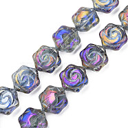 Electroplate Glass Beads Strands, AB Color, Flower, Dark Orchid, 16x14.5x7.5mm, Hole: 1mm, about 40Pcs/strand, 24.80 inch(63cm)(EGLA-N008-018-A01)