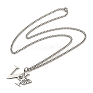 201 Stainless Steel Necklaces, Letter N, 23.74 inch(60.3cm) p: 24x35x1.3mm(NJEW-Q336-01N-P)