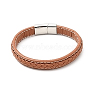 Cowhide Braided Flat Cord Bracelet with 304 Stainless Steel Magnetic Clasps, Gothic Jewelry for Men Women, Sienna, 9-5/8 inch(24.5cm)(BJEW-H552-01P-02)