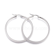201 Stainless Steel Hoop Earrings, with 304 Stainless Steel Pin, Hypoallergenic Earrings, Flat Ring Shape, Stainless Steel Color, 26x24.5x2mm, Pin: 0.8mm(EJEW-A052-27B)