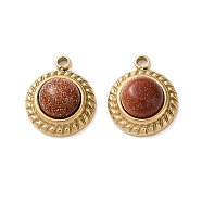 Synthetic Goldstone Half Round Charms, with 304 Stainless Steel Findings, Real 14K Gold Plated, 12.5x10.5x5.5mm, Hole: 1.5mm(STAS-L022-399G-01)