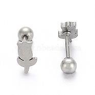 201 Stainless Steel Barbell Cartilage Earrings, Screw Back Earrings, with 304 Stainless Steel Pins, Rose, Stainless Steel Color, 8x5x2mm, Pin: 1mm(EJEW-R147-39)