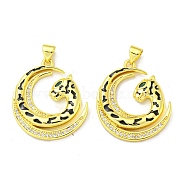 Real 18K Gold Plated Brass Pendants, with Cubic Zirconia and Enamel, Leopard Charms, Colorful, 27.5x24x3mm, Hole: 4x3mm(KK-L209-030G)