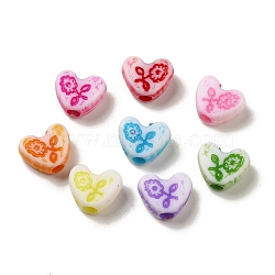Opaque Acrylic Beads, Craft Style, Heart with Flower, Mixed Color, 9.5x11x5mm, Hole: 2.7mm, 1666pcs/500g(OACR-E039-42)