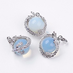Opalite Pendants, with Brass Findings, Dragon, Platinum, Cadmium Free & Lead Free, 26~27x22x17~18.5mm, Hole: 4x8.5mm(G-F228-04K-RS)