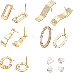 20Pcs 5 Style Brass Stud Earring Findings, with Loop, with 40Pcs Plastic Ear Nuts, Oval & Ring & Rectangle & Trapezoid, Real 18K Gold Plated, 12.5~28x7~13.5mm, Hole: 2~2.5mm, Pin: 0.7~0.8mm, 4pcs/style(KK-BC0007-91)