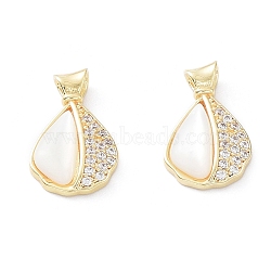 Rack Plating Brass Shell Pendants, with Cubic Zirconia & Shell, Long-Lasting Plated, Teardrop, Real 18K Gold Plated, 14x8.5x3mm, Hole: 1.5mm(KK-A183-21G)