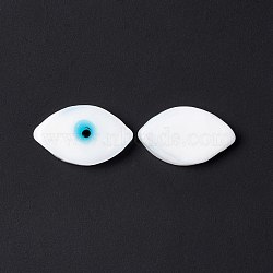 Handmade Evil Eye Lampwork Cabochons, Horse Eye, White, 21~22x13~13.5x3.5mm(LAMP-F025-06B)
