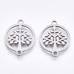 201 Stainless Steel Links connectors, Laser Cut Links, Flat Round with Tree of Life, Stainless Steel Color, 19x14.5x1mm, Hole: 1.5mm(STAS-S106-47P)