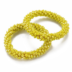 AB Color Plated Faceted Opaque Glass Beads Stretch Bracelets, Womens Fashion Handmade Jewelry, Yellow, Inner Diameter: 1-3/4 inch(4.5cm)(BJEW-S144-003D-06)