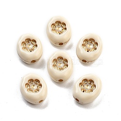 Plating Acrylic Beads, Golden Metal Enlaced, Oval with Flower, Old Lace, 14x11x5.5mm, Hole: 1.8mm, 892pcs/500g(OACR-Q084-06A)