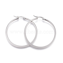 201 Stainless Steel Hoop Earrings, with 304 Stainless Steel Pin, Hypoallergenic Earrings, Flat Ring Shape, Stainless Steel Color, 26x24.5x2mm, Pin: 0.8mm(EJEW-A052-27B)