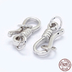 Rhodium Plated Sterling Silver S-Hook Clasps, Platinum, 13.5x5x2.5mm, Hole: 3mm and 5x3mm(X-STER-I016-120C-P)